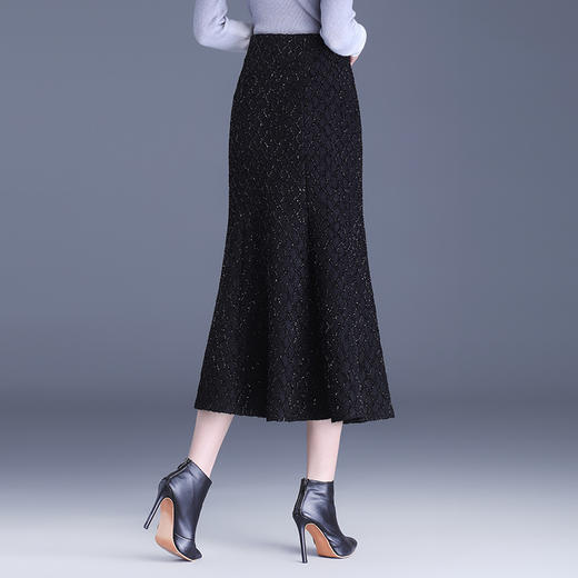 加绒小香风鱼尾裙，亮丝格纹中长款厚款半身裙MYX-MTYR-2386-Y 商品图2