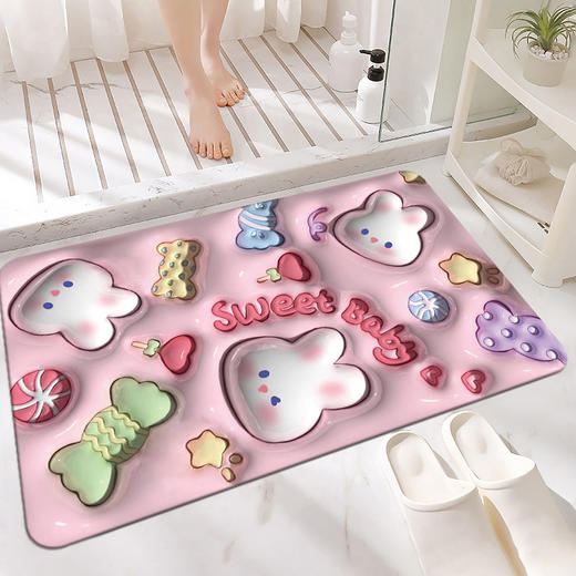 【Q弹柔软！环保亲肤】浴室防滑垫厕所卫生间地垫脚垫3D立体感膨胀小花软硅藻泥吸水地垫，纹理防滑设计，让你无需担心湿滑。ry 商品图8