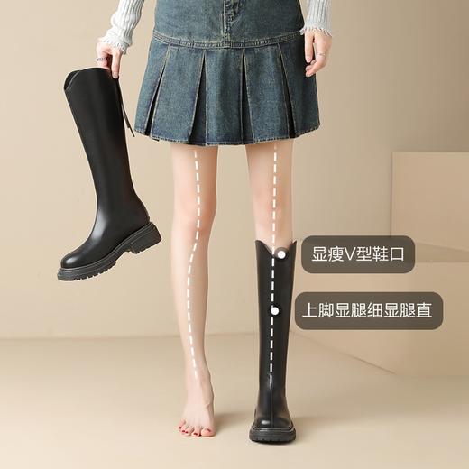 ZHR马丁靴V口骑士靴女2023秋冬新款黑色厚底长筒靴小个子瘦瘦靴子 商品图14