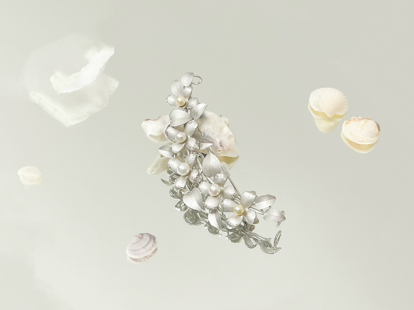 「繁花」Akoya珍珠银胸针