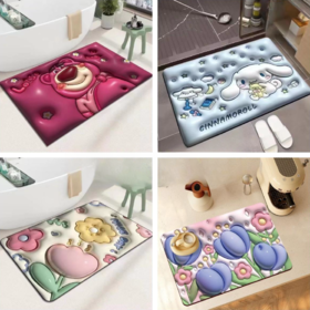 【Q弹柔软！环保亲肤】浴室防滑垫厕所卫生间地垫脚垫3D立体感膨胀小花软硅藻泥吸水地垫，纹理防滑设计，让你无需担心湿滑。ry