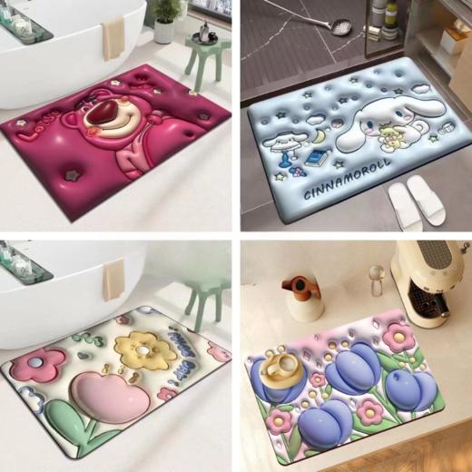 【Q弹柔软！环保亲肤】浴室防滑垫厕所卫生间地垫脚垫3D立体感膨胀小花软硅藻泥吸水地垫，纹理防滑设计，让你无需担心湿滑。ry 商品图0