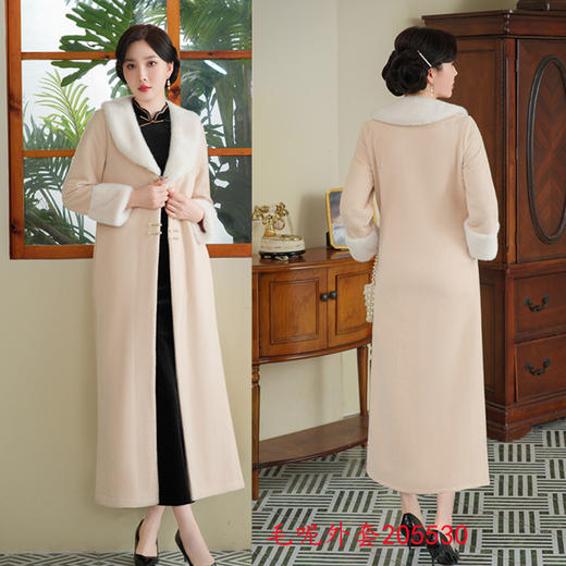 时尚改良新中式旗袍外套，长款长袖毛呢旗袍大衣GSJ-5530 商品图1