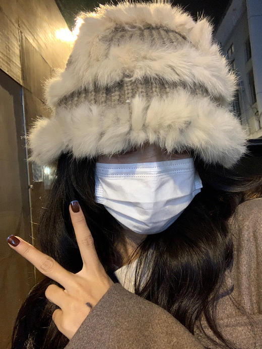 雀说 兔毛针织毛绒帽女秋冬渔夫帽大头围显脸小毛线帽子3ZF-120503 商品图2