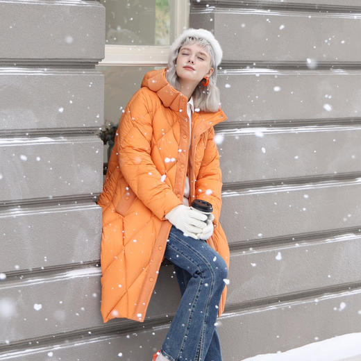 谜底连帽中长款羽绒服女2023冬季新品时尚宽松鸭绒保暖234MY1461 商品图2