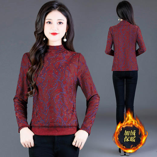 加绒加厚打底衫，刺绣花短款保暖女士小衫QYM-TYP-MY8081-Y 商品图2