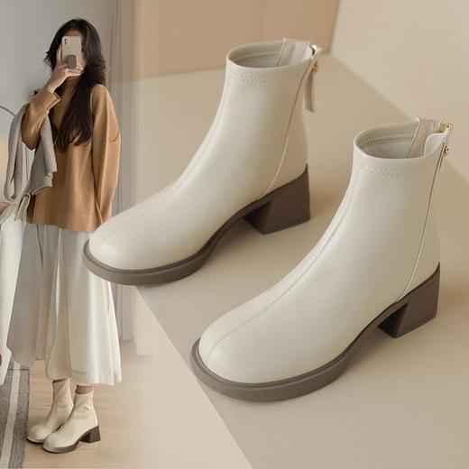 ZHR马丁靴女2023新款冬季法式小短靴瘦瘦靴小个子女靴加绒时装靴 商品图4