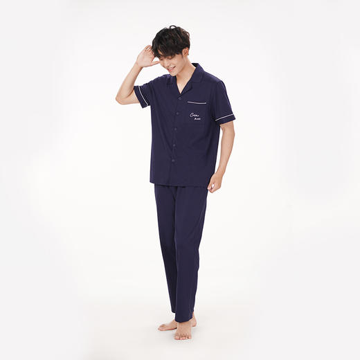 都市丽人都市锋尚好睡好眠春夏睡衣男单面无尘棉家居服薄款短袖长裤男士套装新年本命年红品FH40A2 商品图1