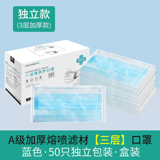 【50只/盒！独立包装，三层防护】一次性防护口罩防尘防雾霾熔喷布加厚民用三层口罩(会员6折） 商品图6