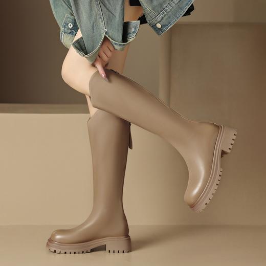 ZHR厚底长筒靴加绒保暖女靴2023复古美拉德不过膝瘦瘦靴V口骑士靴 商品图6