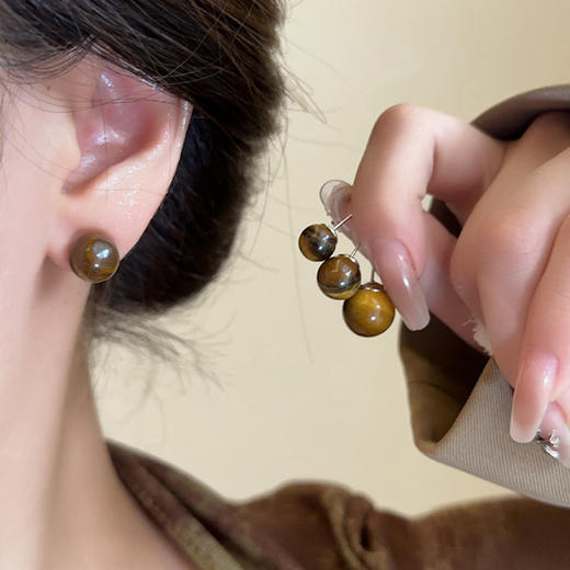 【双12嗨购节】【全球购·花少同款】BAOFANDI虎眼石系列秋冬美拉德 中古虎眼石耳饰套装S925银针防过敏 虎眼石多宝拼色套装 拼色巴洛克珍珠项链·国庆现货开抢 商品图4