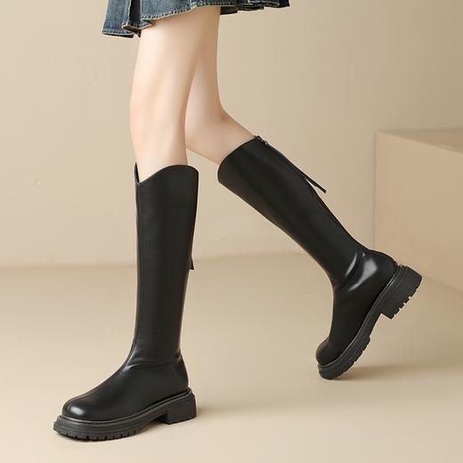 ZHR马丁靴V口骑士靴女2023秋冬新款黑色厚底长筒靴小个子瘦瘦靴子 商品图2
