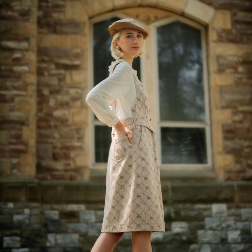 谜底连衣裙2023冬新款复古提花拼接牛仔假两件中长裙女234ML1598 商品图1