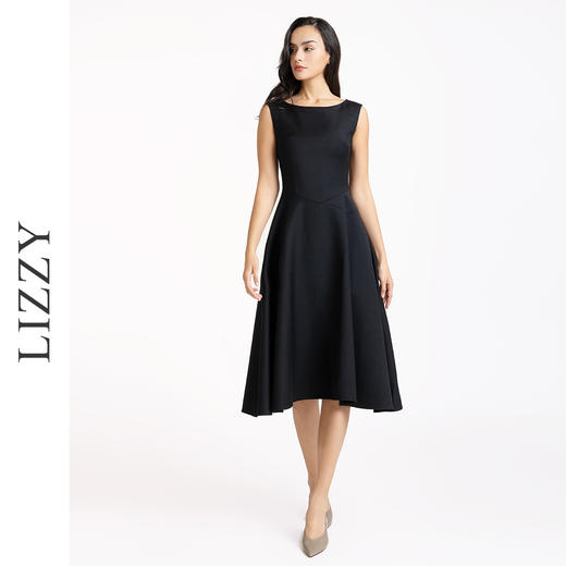 LIZZY 早秋 优雅赫本风收腰小黑裙无袖大摆立体裁剪通勤商务羊毛连衣裙7908 商品图3