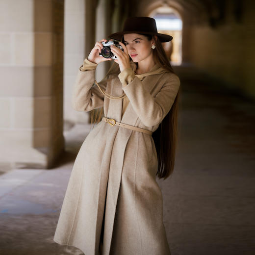 谜底羊毛呢大衣女2023冬新品极简风气质翻驳领长款呢子234GD1509 商品图1