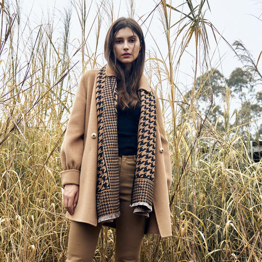 谜底中长款羊毛呢大衣女2023冬新品宽松双排扣毛呢外套234MD1497 商品图2