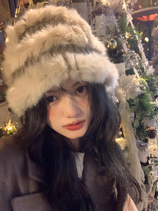 雀说 兔毛针织毛绒帽女秋冬渔夫帽大头围显脸小毛线帽子3ZF-120503 商品图3