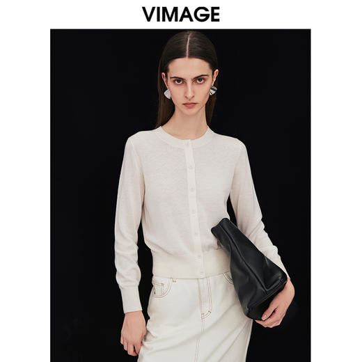 VIMAGE纬漫纪春季新款通勤气质显瘦纯色针织衫V2101718 商品图1