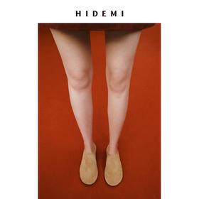 HIDEMI 羊麂皮圆头松紧一脚蹬平底鞋 卡其色/深棕色