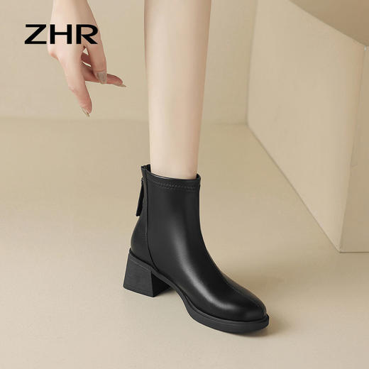ZHR马丁靴女2023新款冬季法式小短靴瘦瘦靴小个子女靴加绒时装靴 商品图2
