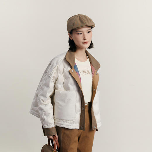 谜底两面穿短款羽绒服女2023冬季新品复古文艺主题印花234MY1514 商品图3