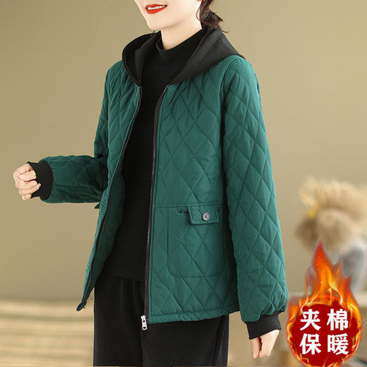 AHM- ypxs8637韩版菱形格连帽棉衣2023冬季新款时尚复古气质休闲夹棉保暖外套 商品图2