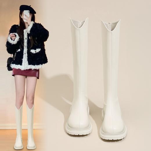 ZHR马丁靴V口骑士靴女2023秋冬新款黑色厚底长筒靴小个子瘦瘦靴子 商品图4