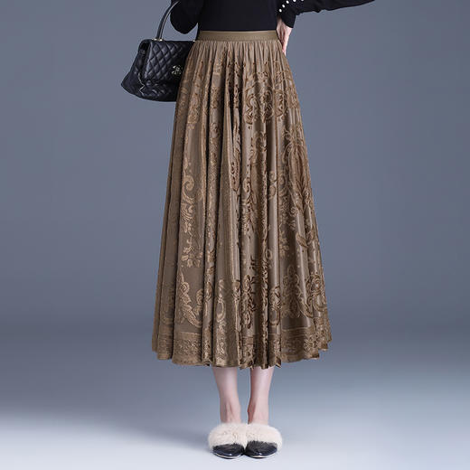 弹力高腰植绒半身裙，花色长款A字裙MYX-MTYR-2380-Y 商品图1