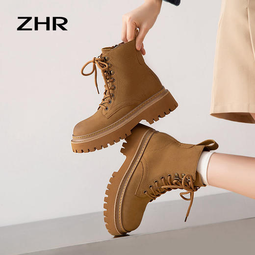 ZHR大黄蜂马丁靴女2023新款马丁靴厚底靴子女冬季加绒英伦小短靴 商品图4