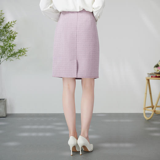 EITIE爱特爱优雅复古小香风千金气质高腰a字浅紫色半身裙24春新款A2406305 商品图4