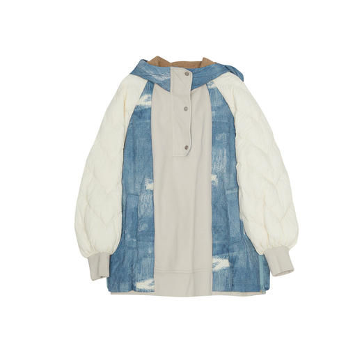 谜底连帽羽绒服女2023冬新款时尚拼接大廓形中长款鸭绒234MY1591 商品图4