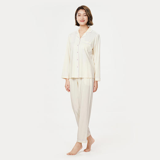 都市丽人生活家居春夏睡衣女单面无尘棉家居服薄款长袖长裤女士套装新年本命年红品LH40A1 商品图4