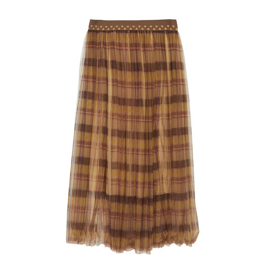 谜底格子半身裙女2023冬季新品复古浪漫网纱拼接中长裙234MB1569 商品图4