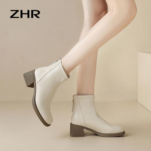 ZHR马丁靴女2023新款冬季法式小短靴瘦瘦靴小个子女靴加绒时装靴 商品图7