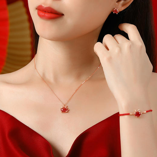 国潮纯银【原创红玛瑙吊坠】抱抱龙项链女 锁骨链手链耳钉首饰品 商品图0