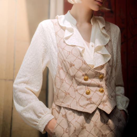 谜底连衣裙2023冬新款复古提花拼接牛仔假两件中长裙女234ML1598 商品图3