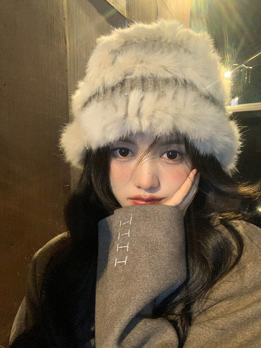 雀说 兔毛针织毛绒帽女秋冬渔夫帽大头围显脸小毛线帽子3ZF-120503 商品图1