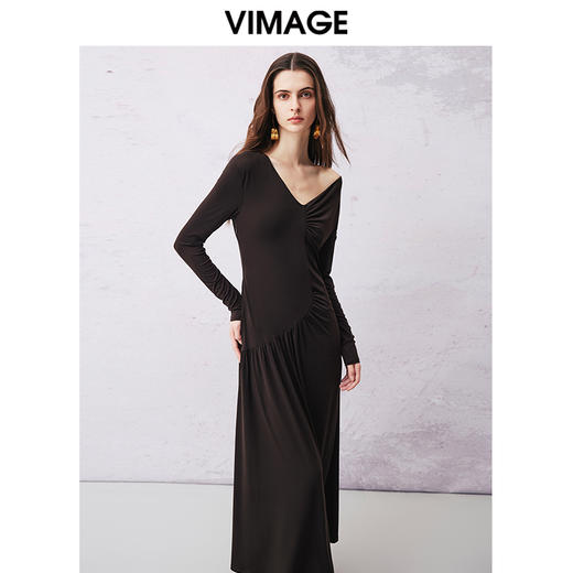 VIMAGE纬漫纪春季新款设计感小众法式复古气质修身连衣裙V2177705 商品图3