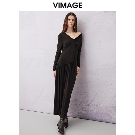 VIMAGE纬漫纪春季新款设计感小众法式复古气质修身连衣裙V2177705 商品图2