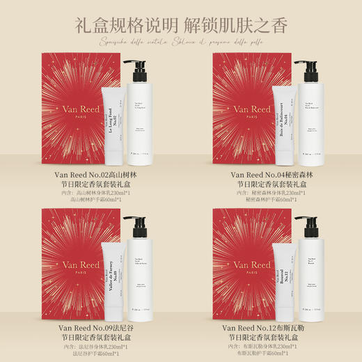 发货法国Van Reed节日限定香氛套装礼盒 圣诞红+新年红配色节日氛围拉满 水润保湿，持久留香身体乳+护手霜法式浪漫高定香氛，特调四款香型 商品图2