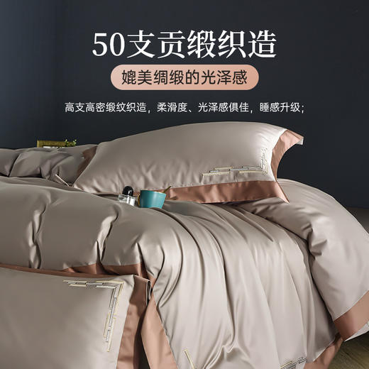 雅芳婷床笠款四件套丝滑轻奢全棉套件50S长绒棉高档纯棉被套枕套 商品图2