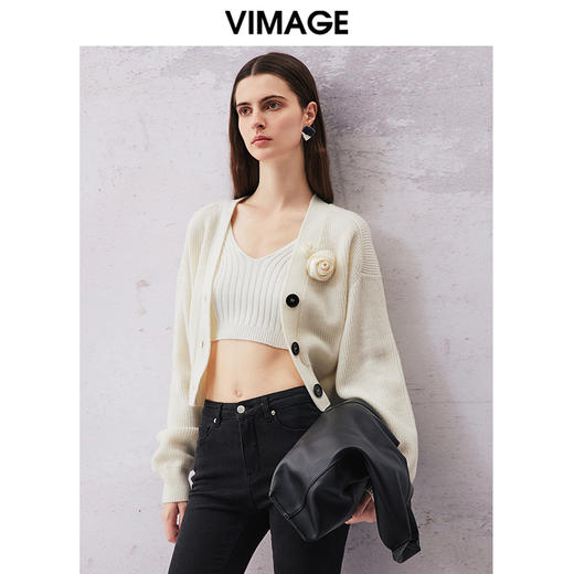 VIMAGE纬漫纪春季新款时尚气质百搭短款针织开衫V2101705 商品图2
