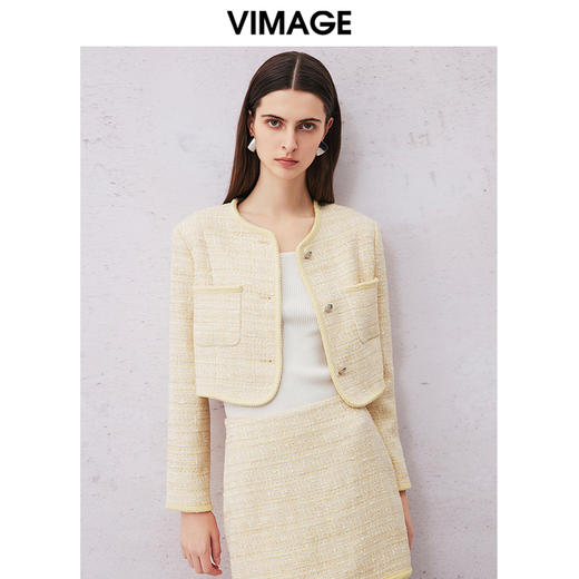 VIMAGE纬漫纪春季新款气质高级感小香风显瘦短外套V2103702 商品图2
