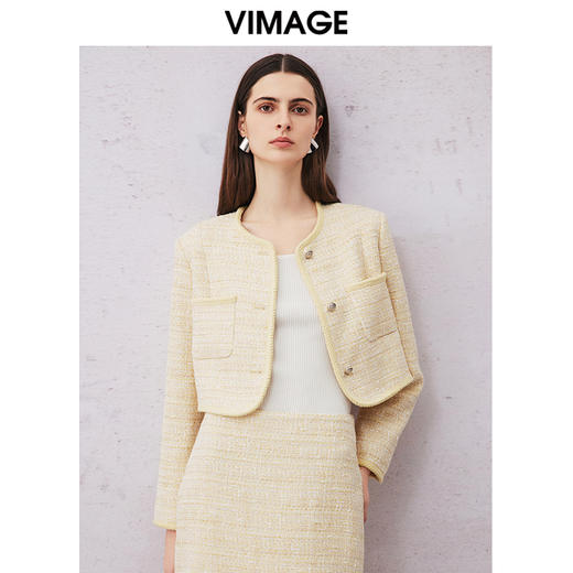 VIMAGE纬漫纪春季新款气质高级感小香风显瘦短外套V2103702 商品图0