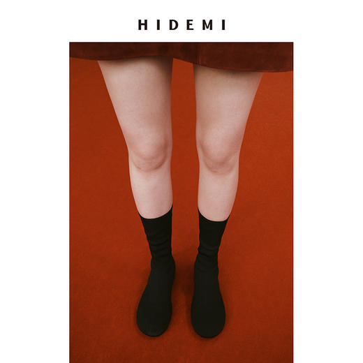 HIDEMI 高密弹力针织圆头短靴 黑色/米色 商品图2