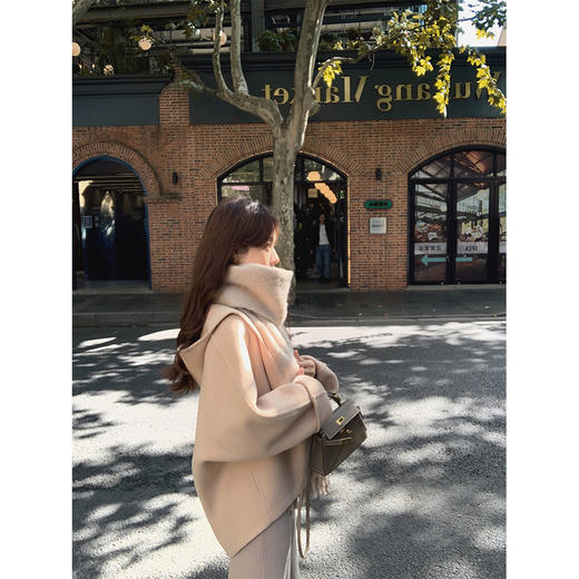 金蘑菇菇 自制线 玛奇朵 / 定染羊绒新季弧度大衣 连帽双面呢外套 商品图0