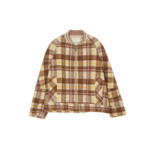 谜底粗花呢外套女2023冬季新品复古格子棒球领呢子大衣234MW1460 商品图4