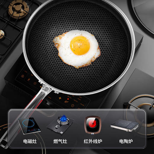 康巴赫炒锅不粘锅316L不锈钢炒菜锅32cm双面蜂窝锅电磁炉燃气灶通用 商品图5