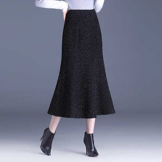 加绒小香风鱼尾裙，亮丝格纹中长款厚款半身裙MYX-MTYR-2386-Y 商品图1