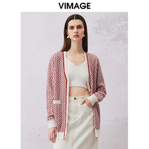 VIMAGE纬漫纪春季新款显瘦百搭舒适针织开衫外套V2101704 商品图3